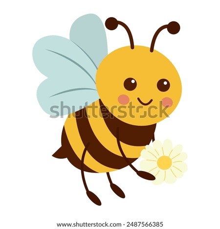 Cute cartoon bee childish vector illustration in flat style. Funny bees.Insect.For poster, greeting card and children's design.