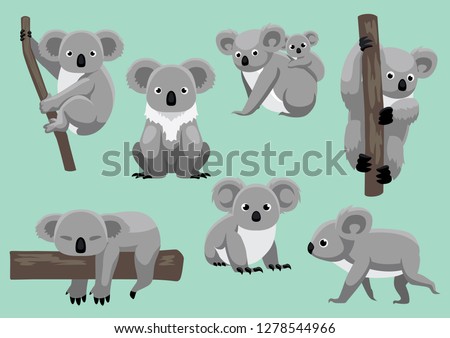Cute Koala Seven Poses Cartoon Vector Illustration