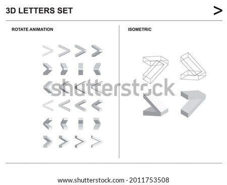 3d Greater-than sign Alphabet Letters Set Animate Isometric Wireframe Vector