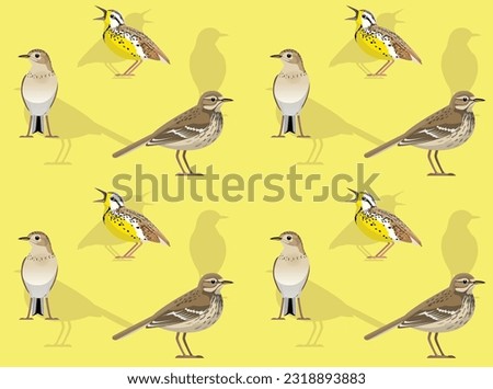 Bird American Pipit Cute Cartoon Seamless Wallpaper Background