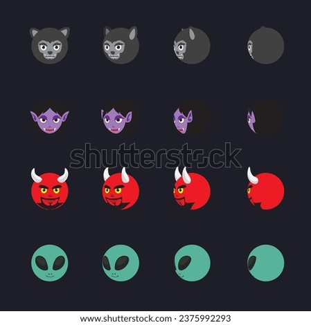 Halloween Ball Head Animation Werewolf Vampire Devil Alien Cartoon Vector