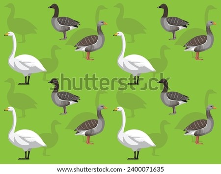 Bird Whooper Swan Graylag Goose Cute Seamless Wallpaper Background