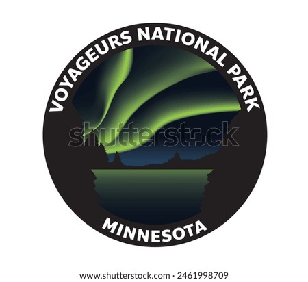 Voyageurs National Park Minnesota Northern Lights Aurora Borealis Vector Logo