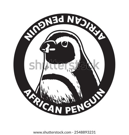 African Penguin Bird Black and White Monochrome Head Logo Icon Vector