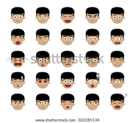 Asian Boy Emotion Faces Vector Illustration