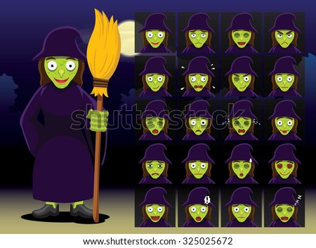 Witch Cartoon Emotion faces Vector Illustration