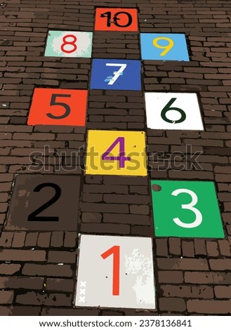 Amsterdam, Netherlands, October 21.2023. Numbers kid game on public pavement vector illustration