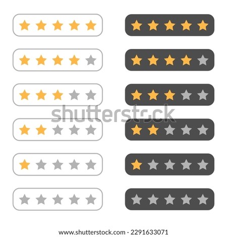 5 star rating, 0 to 5 star customer reviews. Vector illustration.