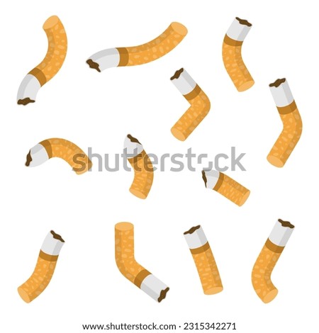 A set of cigarette butts. Cigarette butt. Vector illustration.