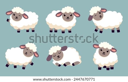 Set of cute cartoon sheep. Vector illustration 