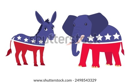 Democratic Donkey republican Elephant cartoon. Vector illustration