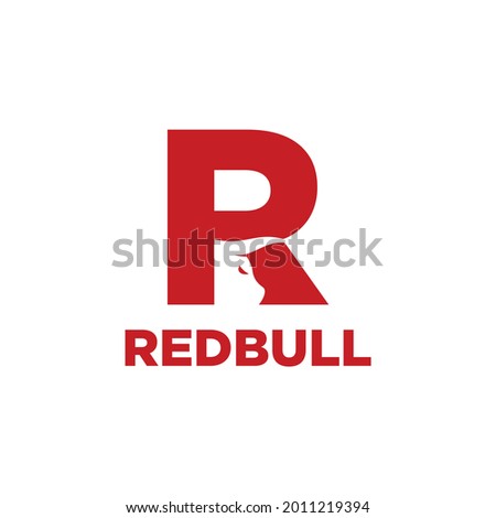 Letter R and Bull Head icon. Red Logo design. Vector Illustration.