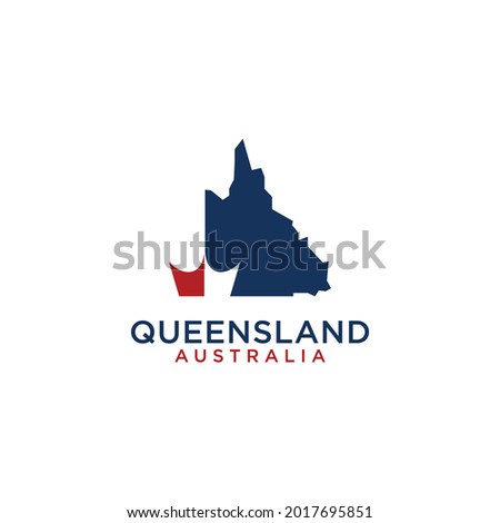 Queensland Map and Crown Symbol. Australia Territory and Queen Icon. vector logo illustration.