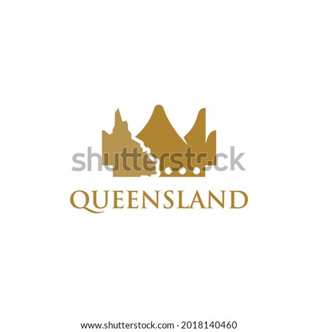 Queensland Map and Crown Symbol. Australia Territory and Queen Icon. vector logo illustration.