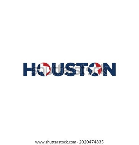 Houston Texas City Logo. Lone Star and Texas Map Icon. Blue and Red Vector Illustration.