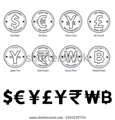Set of currency symbol on transparent background
