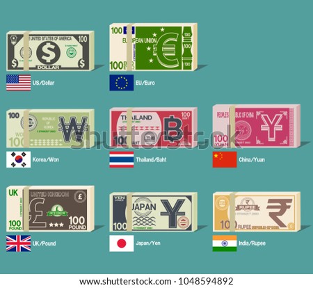 Foreign bundle of banknote on transparent background
