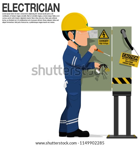 An electrical worker is fixing the electrical cabinet