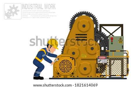 A mechanical worker is repairing  the rolling machine.
