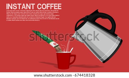 Composition of mixing instant coffee on pink background

