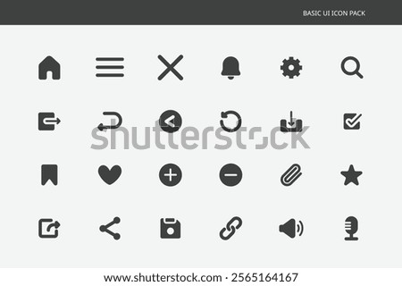 Basic UI icon kit pack , Simple minimal filled solid bold.