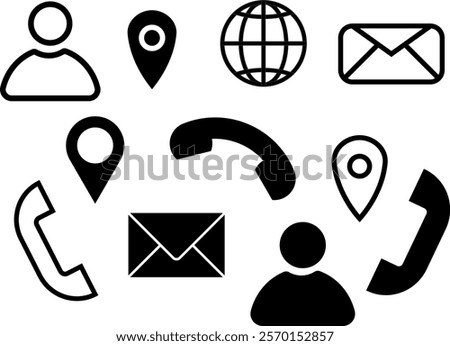 Web icon set, Social media contact vector outlined icon symbol