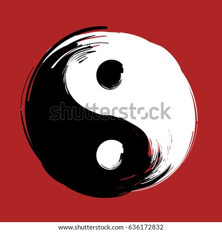 hand drawn with brush swirl spiral yin yang symbol