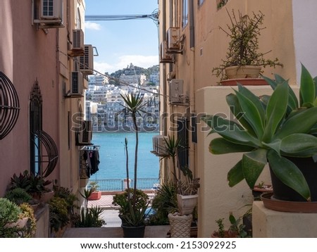 Similar – Image, Stock Photo Passage between small town houses in summer