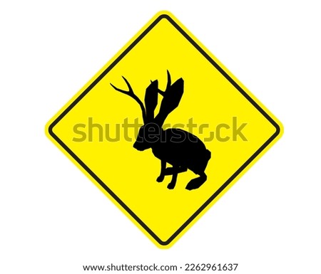 Caution Jackalope sign, Vector illustration, transparent background (png)