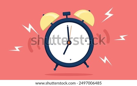 Ringing alarm clock. Wake up timer clock. Morning timer clock cartoon design. Ringing watch. Vector illustration.