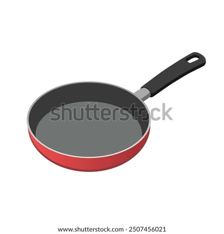 Empty iron frying pan. Cooking fryer pan in red colour vector illustration.