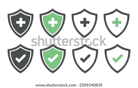 Shield icon set. Safe protection sign. Secure guard symbol. Shield vector illustration.