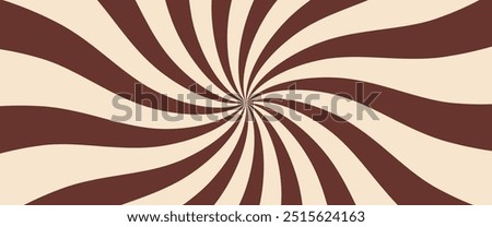 Candy color sunburst background. Abstract chocolate cream sunbeams design. Colorful spinning lines for template, banner, poster, flyer. Sweet rotating cartoon swirl or whirlpool. Vector backdrop.