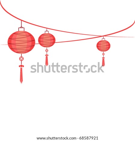 string of hanging lantern decorations on white - stock vector