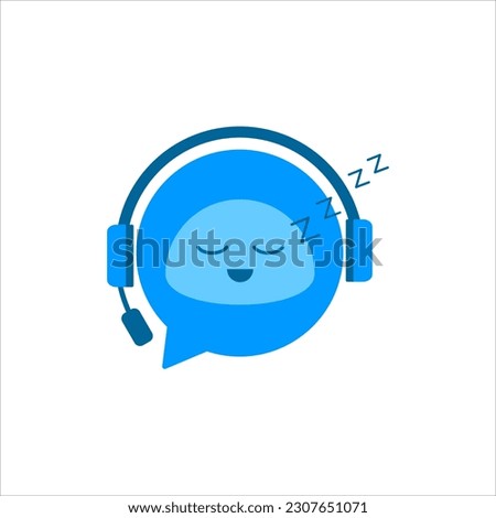 Chat Bot logo sleeping. Virtual assistant Bot sleeps icon logo. Robot head with headphones. Customer support service Chat Bot. Vector