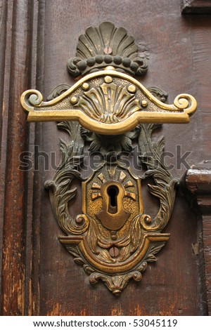 Detail of the door knob and key-hole of Storkyrkan in Stockholm, the place for the royal wedding in june 2010