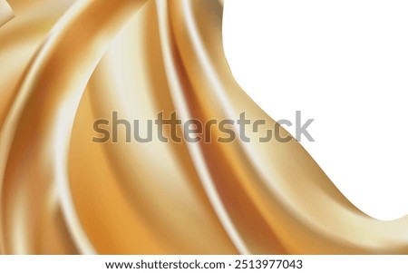 Flying gold silk textile fabric flag background. Smooth elegant golden Satin Isolated on white Background.Yellow flutters in the wind. mesh tool wes used 