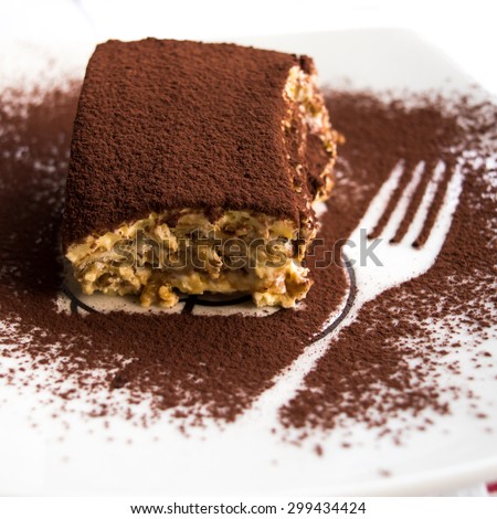 detail of a slice of tiramisu, a typical dessert of Italian culinary tradition