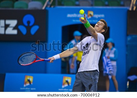 MELBOURNE, AUSTRALIA - JANUARY 27: Andy Murry has a hit out practice session before his big game at the Australian Open on January 27, 2011 in Melbourne, Australia