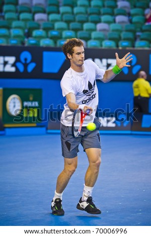 MELBOURNE, AUSTRALIA - JANUARY 27: Andy Murry has a hit out practice session before his big game at the Australian Open on January 27, 2011 in Melbourne, Australia