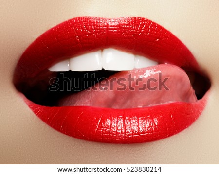 Smiling Young Girl Beauty Face Closeup Sexy Lips Beauty Red Lip Makeup Detail Smiling Young Girl Beauty Face Closeup Sexy Lips Beauty Red Lip Makeup Detail