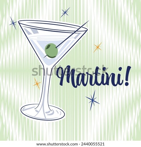 A 1950s style vector image of a classic Martini, designed to celebrate the iconic Martini Day. 