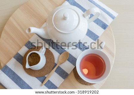 English tea set with fruit tea ,selective focus point.