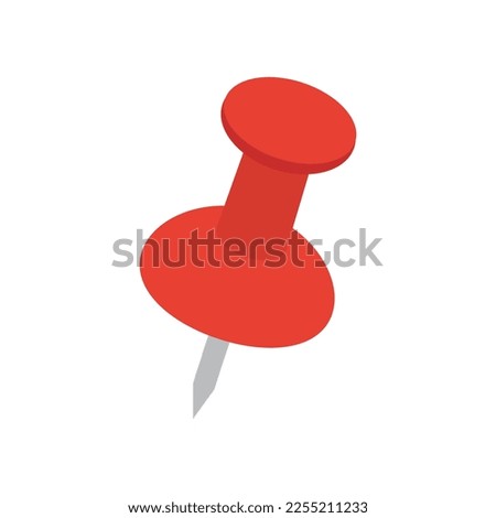 Office or school stationery supplies with red push pin vector illustration on white background. Location map marker vector icon.