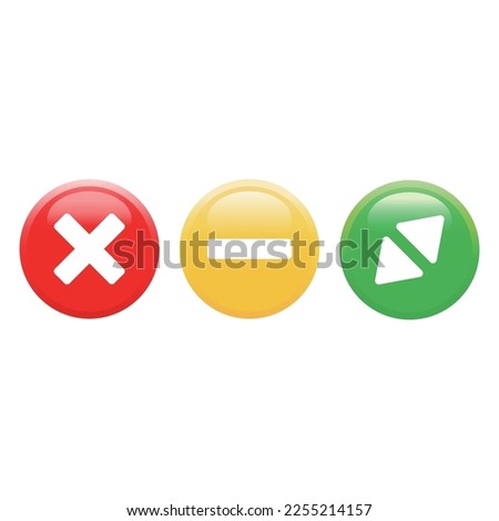 Maximize, minimize and close window buttons. Green color maximize, yellow color minimize and red color close window buttons vector illustration on white background.