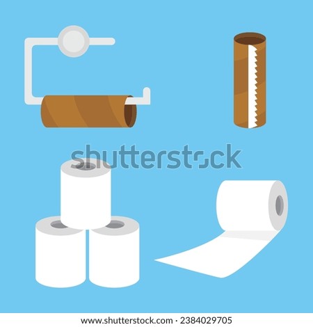 Empty toilet paper roll on toilet paper holder vector illustration on blue background. Restroom tissue paper.