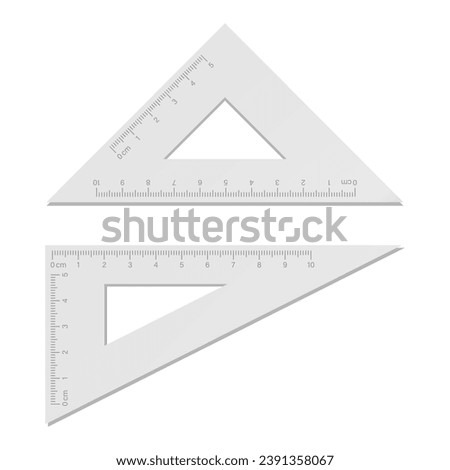 Set square vector illustration on white background. Triangle ruler. School stationery tools. Measuring ruler. Geometry and drawing measurement. Used for educational images.