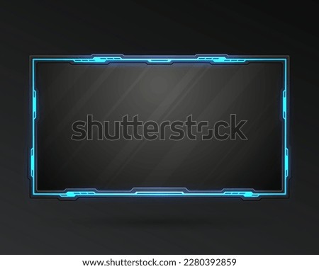 Futuristic glowing neon border stream overlay webcam video screen gui panel template for gaming and streaming