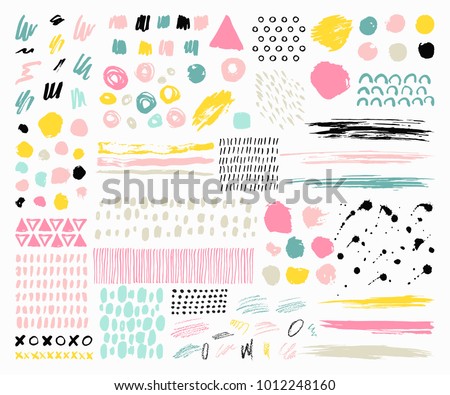 Trendy vector set of abstract pieces. Hand drawn modern forms for card, print on clothes. Creative collage.