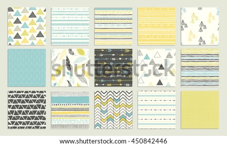 Tribal hand drawn background, ethnic pattern set. Boho seamless texture. Ethnic background with shape elements. Wallpaper for pattern fills, web page